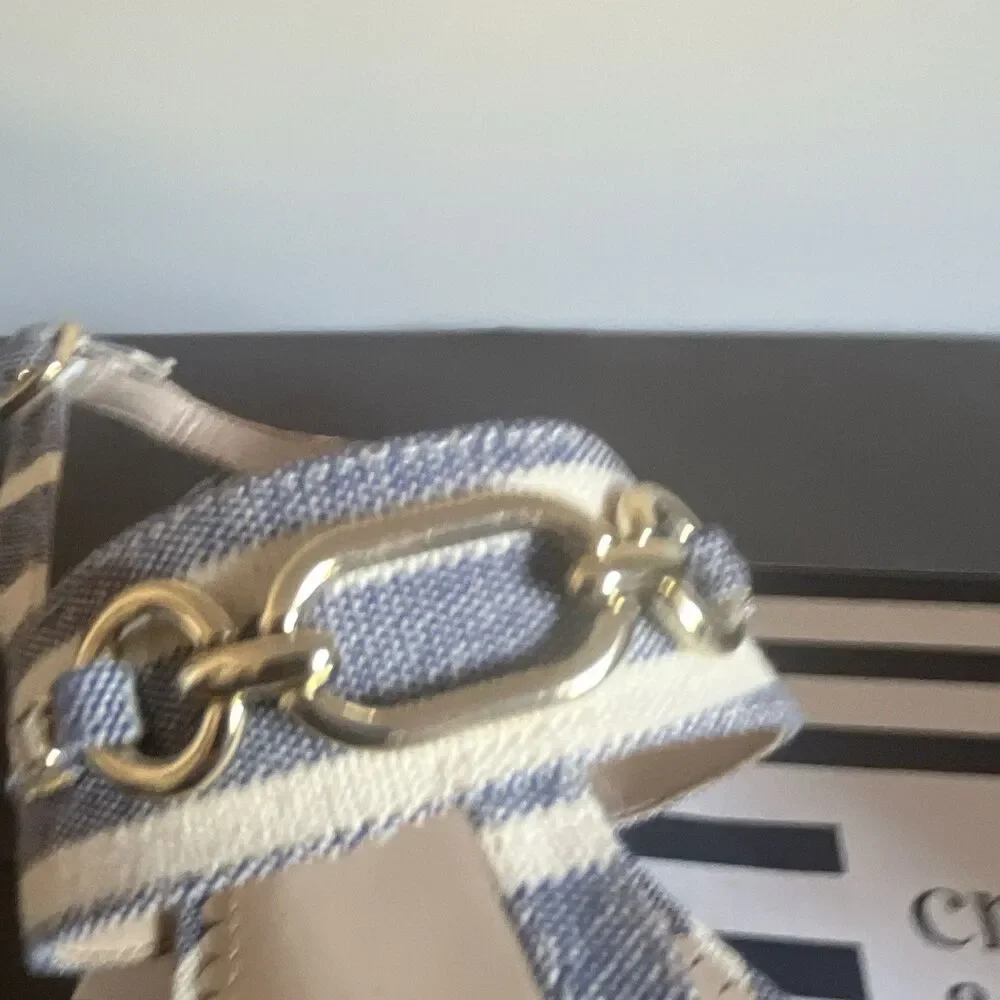 Crown & Ivy Women’s Striped Chain Ankle Strap Buckle Strappy Sandals 7.5M NWT